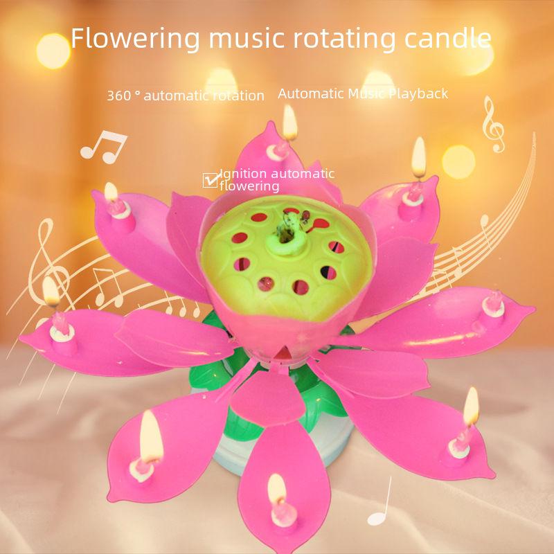Drehende Lotus Musik Geburtstagskerze - Kreative Singende Blüte Kuchen Dekoration für Kinder