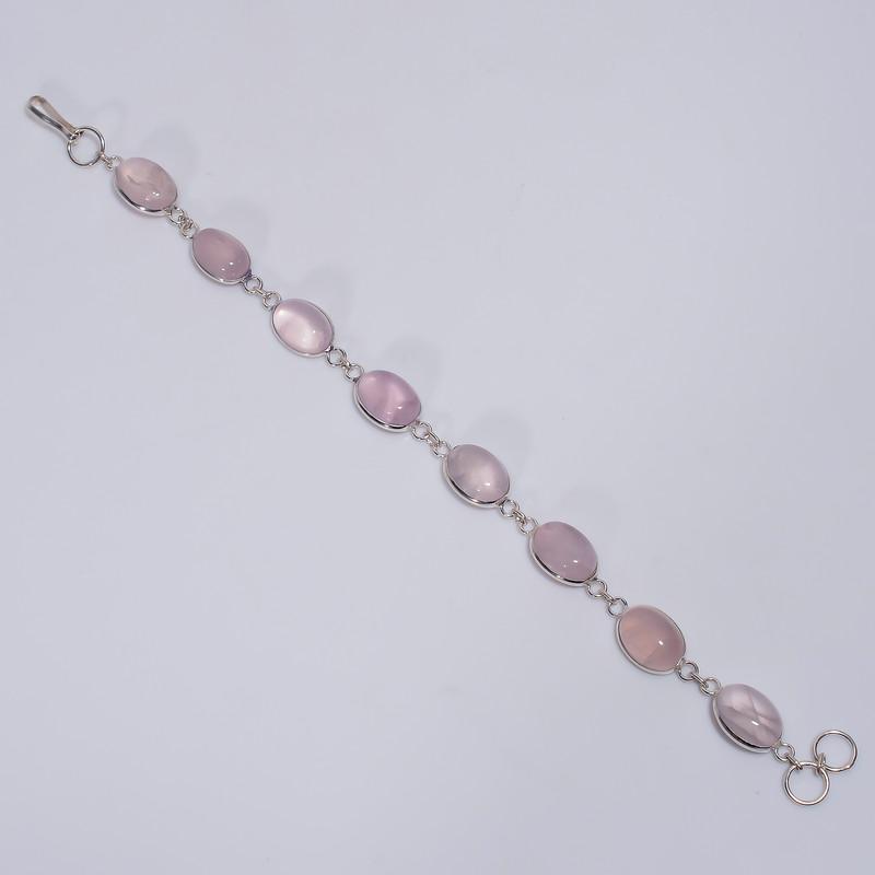 

Classic Top Grade Qualite 100% Natural Rose Quartz Oval Shape Ethnic Style Handmade Jewelry 925 Steling Silver Plated Bracelet 8-9 WSJ-5226 8-9