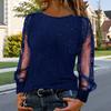 Women T-shirt O-neck Mesh Hollow Puff Long Sleeves Soft Stretchy Tops Shiny Rhinestones Regular Fit Tee Shirt Party Casual Wear