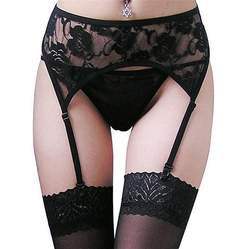 Black/Red/Pink/White Lace Bow Garters Belt Women Sexy Transparent Lingerie Adjustable Suspender Belt For Thigh High Stockings