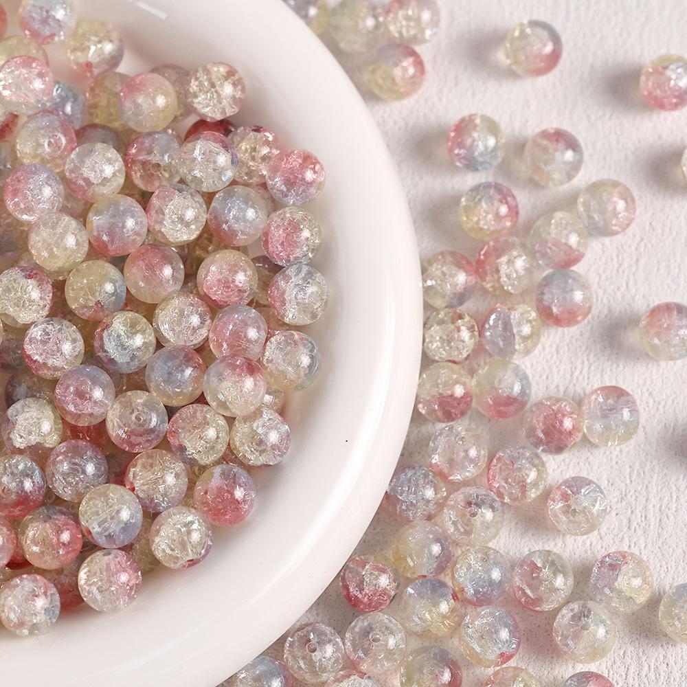 Yori 40pcs 10mm Imitation Crack Glass Beads Round Loose Spacer Beads for Jewelry Making DIY Bracelets Phone Chain Accessories
