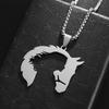 Hollowed Out Horsehead Necklace Men Girl Pendant Hip-Hop Silver Gold Color Stainless Steel Chain Personality Rock Jewelry Gifts