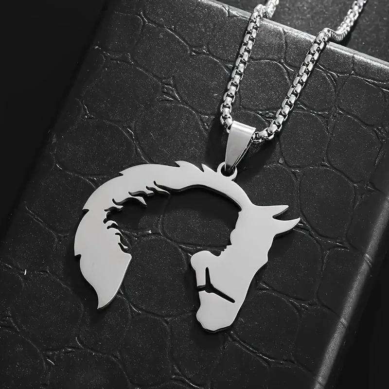 Hollowed Out Horsehead Necklace Men Girl Pendant Hip-Hop Silver Gold Color Stainless Steel Chain Personality Rock Jewelry Gifts