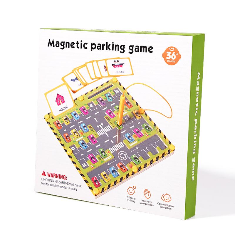 Kids' Wooden Train Garage Magnetic Maze Bead Game - Pen Control & Counting Board Educational Toy