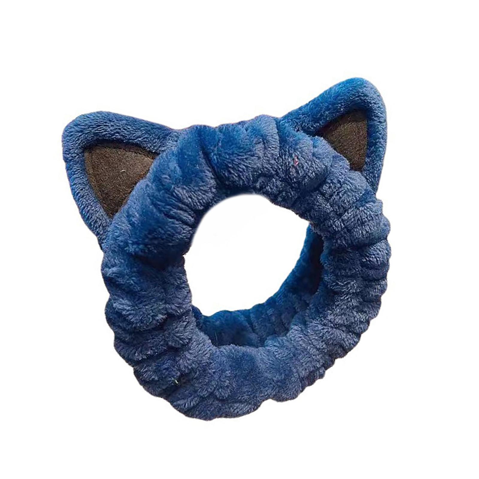 

Милая повязка для волос с кошачьими ушками, мягкие эластичные повязки для женщин, мягкие косметические повязки для волос, подходящие для женщин и девочек темно-синий