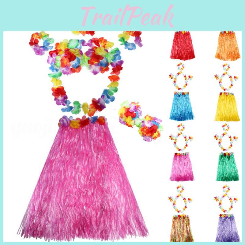 Lovely Adult Hawaiian Hula Dance Grass Skirt With Beautiful Flower Headband Set