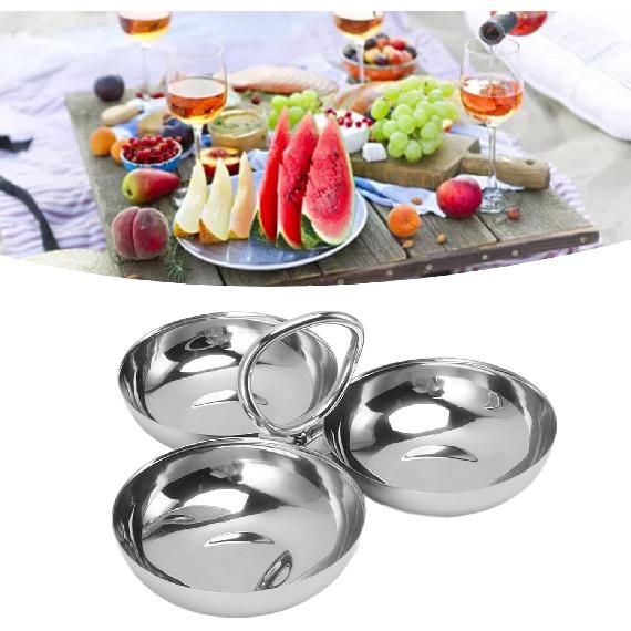 Snack Serving Plate 3 in 1 Fruit Bowl Snack Plate 304 Stainless Steel Reusable Dessert Plates Candy Serving Tray for Home Kitchen Party(Type 2)