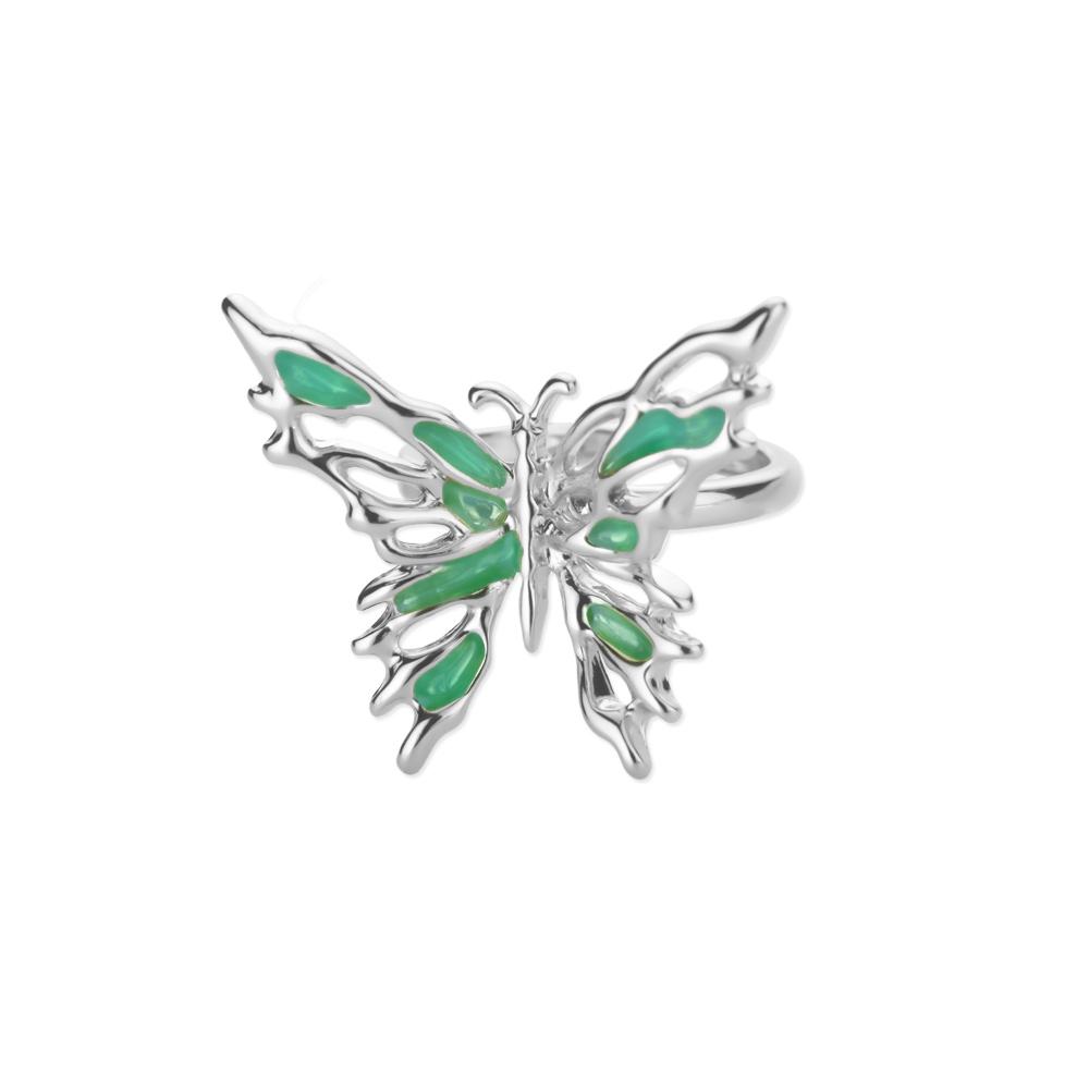 Green Oil-Dripping Butterfly Rings For Women Gold Color Vintage Geometric Butterfly Opening Ring Wedding Aesthetic Jewelry Gift