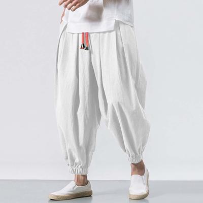 Pumphose für Herren, Baggy, tiefer Schritt, lockerer Kordelzug, elastische Taille, Taschen in Übergröße, Knöchelband, weich, atmungsaktiv, lässig, täglich, lange Haremshose