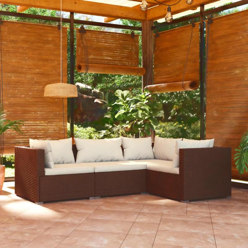 Día y Noche - Día y Noche Set muebles de jardín 4 piezas y cojines ratán sintético marrón