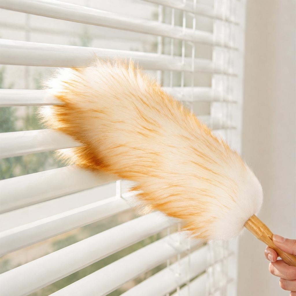 Natural Wool Duster with Wooden Handle Indoor Dust Cleaning Tool for Household Surfaces and Delicate Items Dust Removal