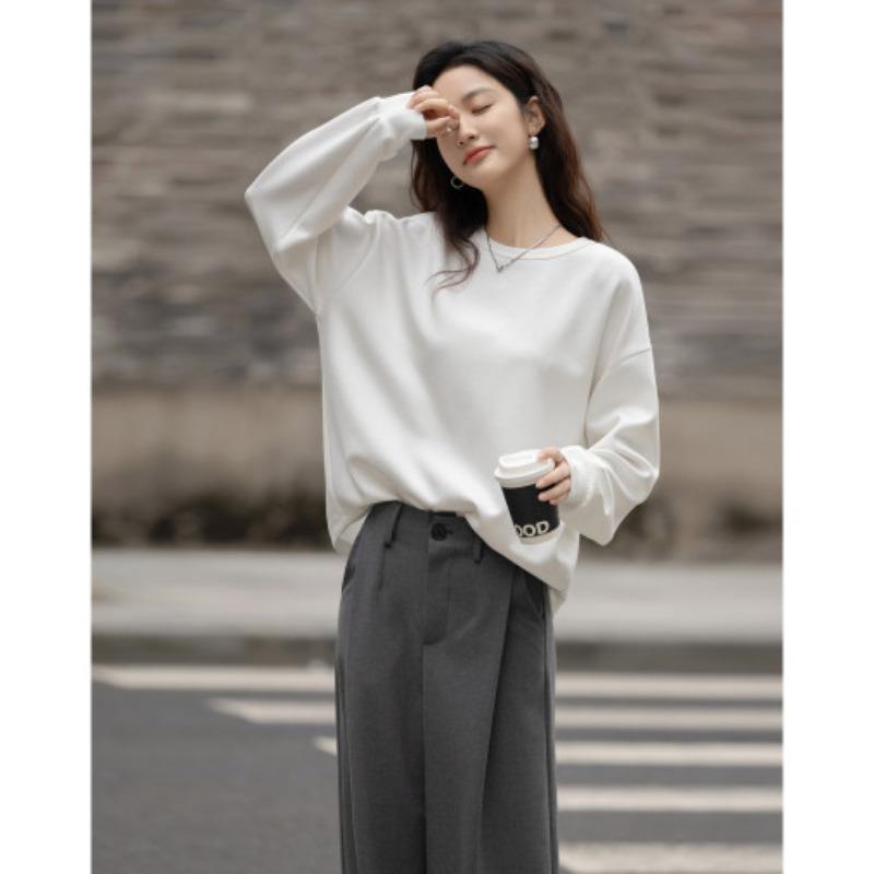 Light-aged Girls' Spring Design Sense Sewn Bow Round Neck Top Loose Women's Sweatshirt