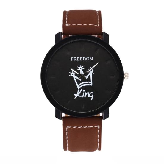 

Couple Queen Party Gift King Lover s Watch Crown Fuax Eelegnt Leather Quartz Analog Wrist Watch King кавовий/чорний