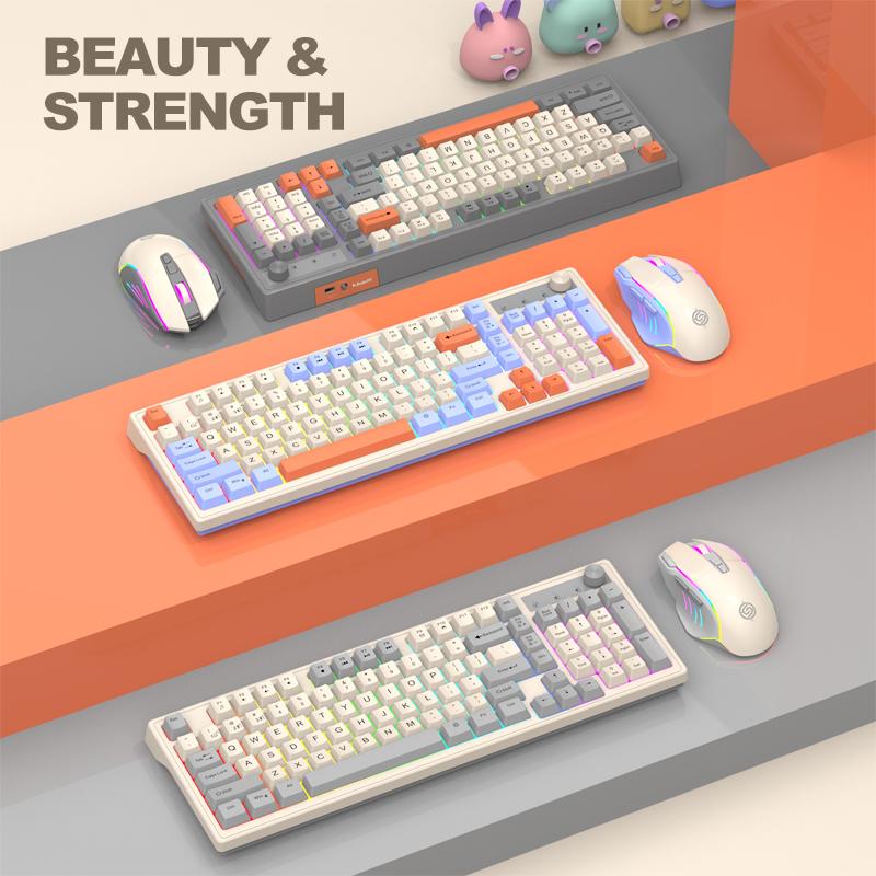 Dual Modes Mechanical Keyboard Dual Bluetooth 2.4G Gaming Wireless Keyboard RGB Glows Adjustable Volume Knob Keyboard For PC Laptop Tablet