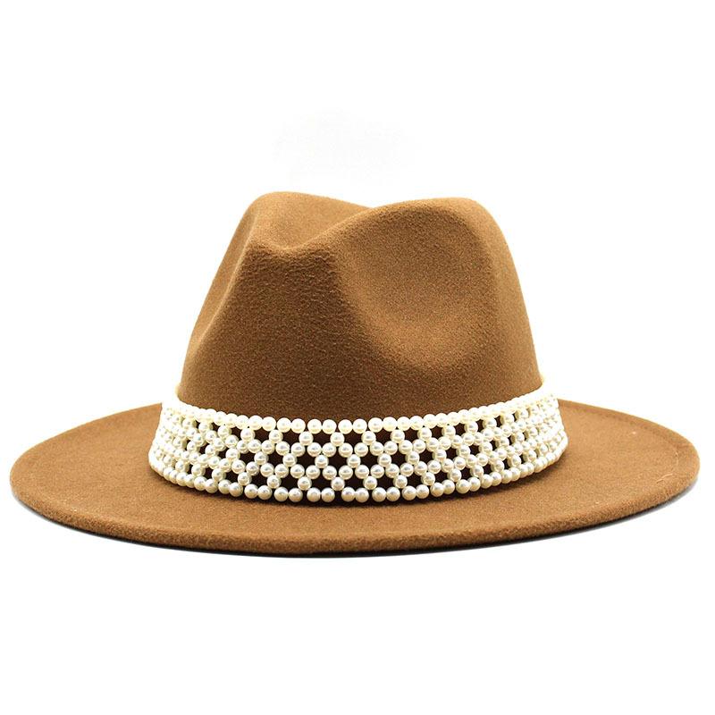 Ladies Hat Trendy British Style Versatile Jazz Hat High-End Pearl Woolen Top Hat