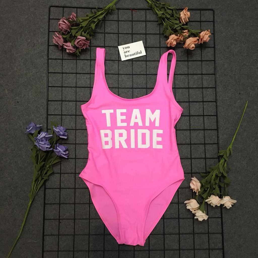 Gold Letter 'Team Bride' Backless One-Piece Swimsuit