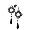 Gothic Victoria Silver Color Rose Garland Teardrop-shaped Black Crystal Pendant Dangle Earrings for Women Temperament Jewelry