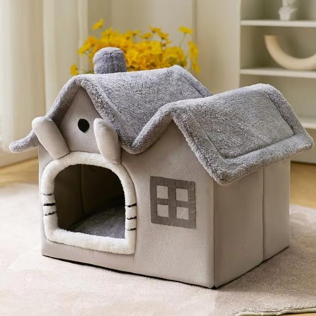 

Breathable Warm Plush Pet Bed Houses Detachable Washable Softs Cat Cushion Kennel for Small Dogs Cats Pet Supplies 39x32x34cm сірий колір