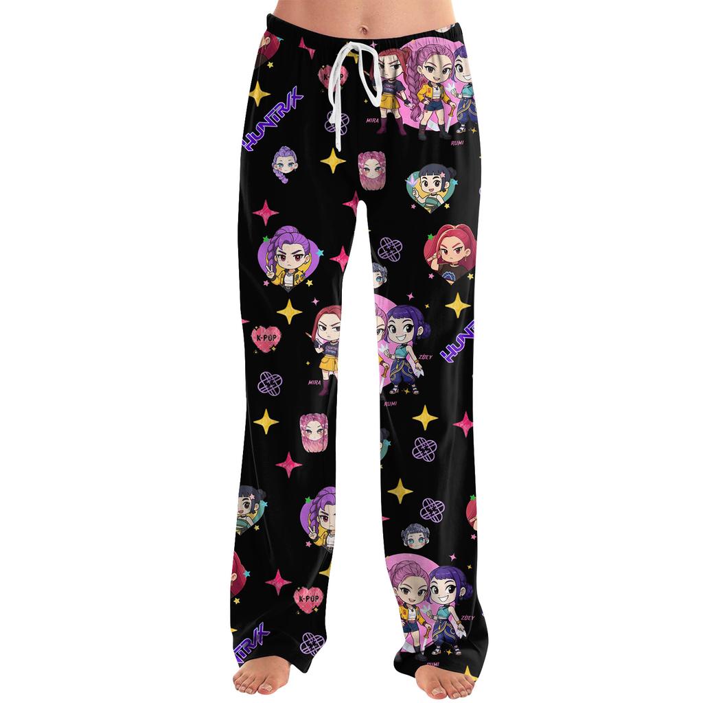 Womens Pajama Pants Sleepwear Casual Drawstring Elastic Waist Pants Comfy Straight Yoga Loose Trousers