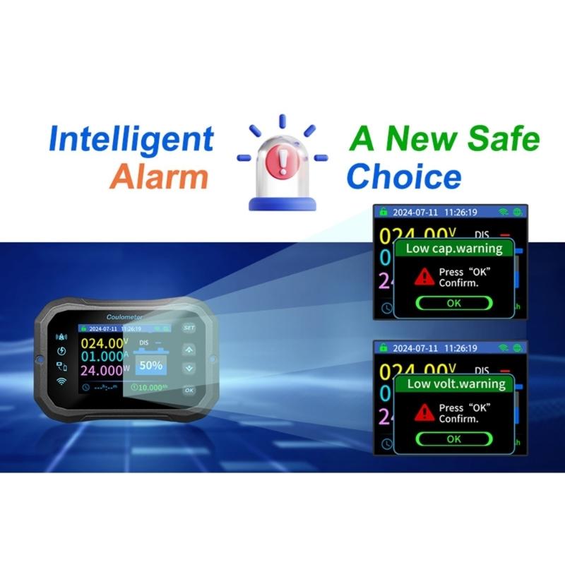 1 Set Battery Coulomb Counter Power Volt Ammeter for Lithium Batteries with Intelligent Safe Features Cable Included