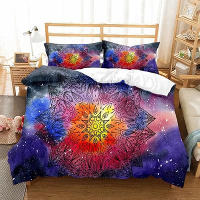 Ensemble de housse de couette Mandala Bohème King Queen Chic Coloré Rustique Mandala Galaxie Polyester Ensemble de literie pour filles Femmes Taie d'oreiller