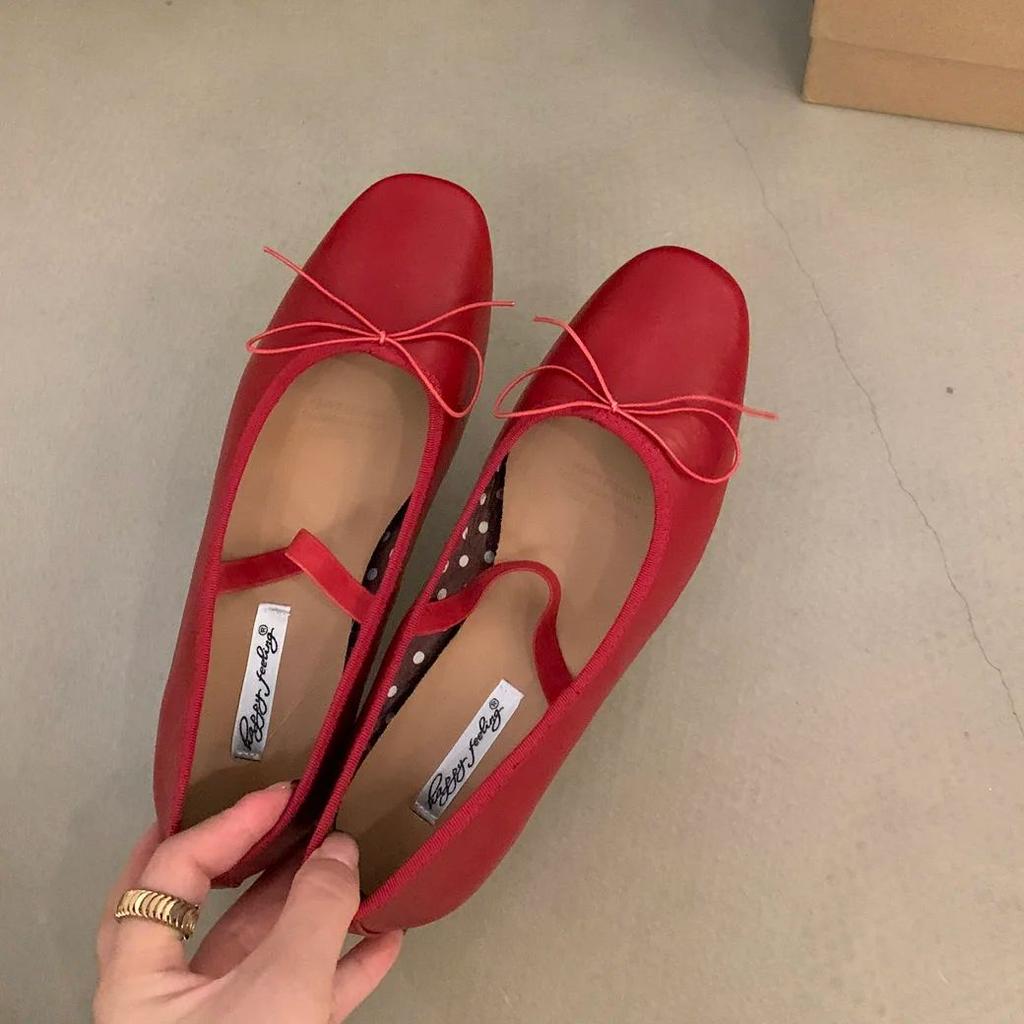 Fashion Bailamos Women Flat Ballet Shoes Female New Bow Band Retro Shallow Mouth Women's Shoes Soft Ballet Shoes Size 39-40 Mujer