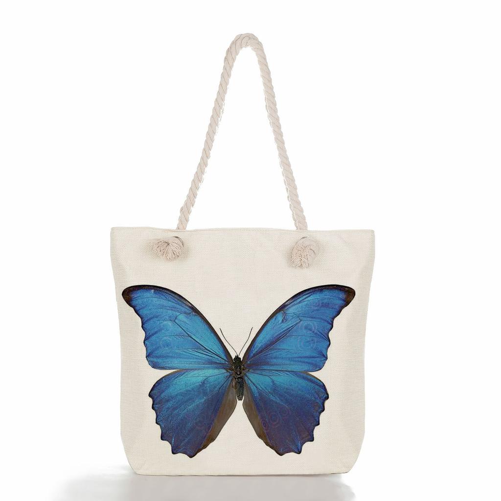 Multifunctional Mushroom Butterfly Printed Thick Rope Shoulder Beach Bag Casual large capacity handbag 7616