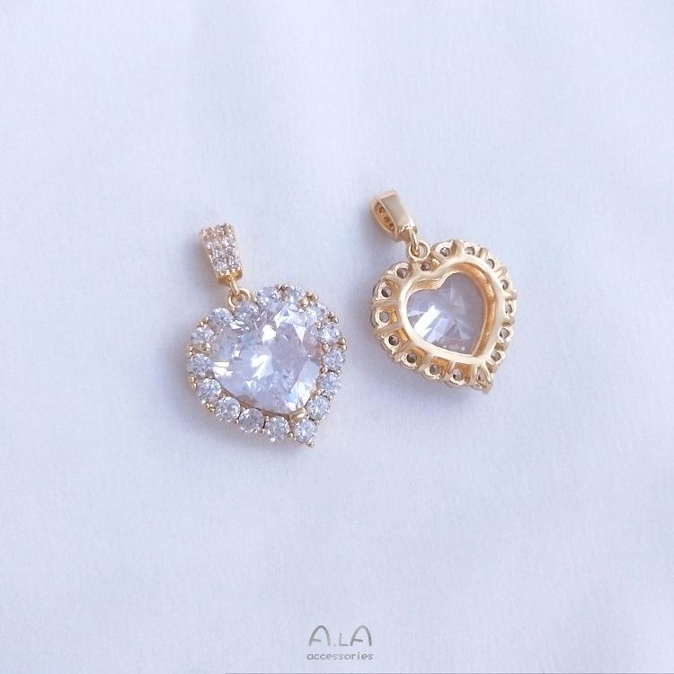 14K Ozeanherz Kristall & Zirkon Pfirsichherz Halskette Anhänger