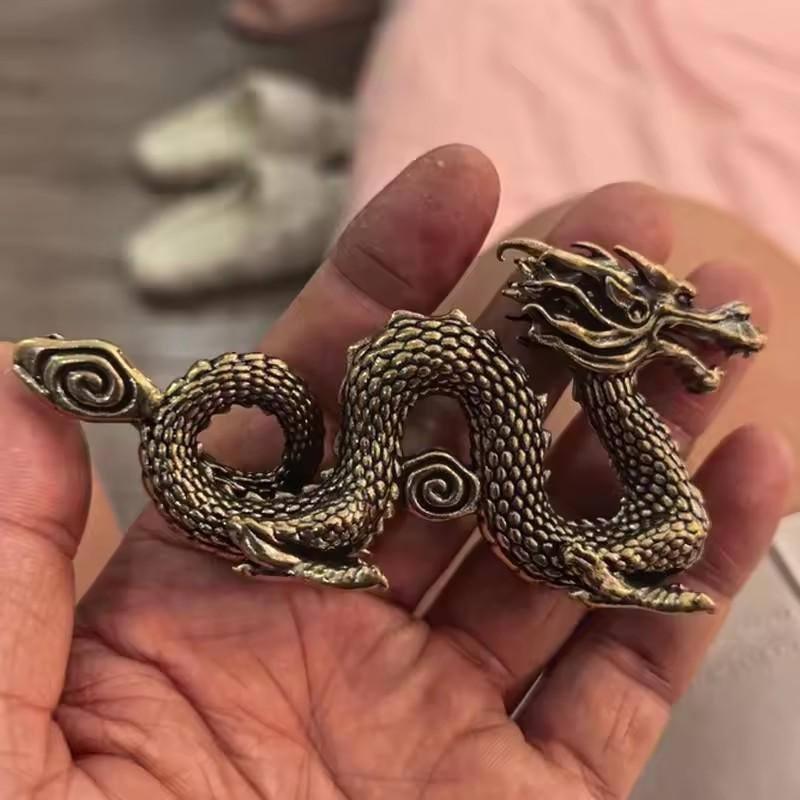 Solid Brass Chinese Zodiac Dragon Statue - Desktop Ornament for Home Office, Retro Feng Shui Crafts & New Year Gifts