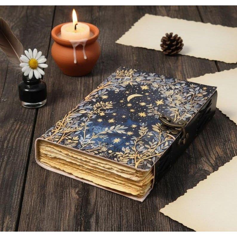 Tree of Life Leather Grimoire Journal: Handmade Spell Book, Antique Paper