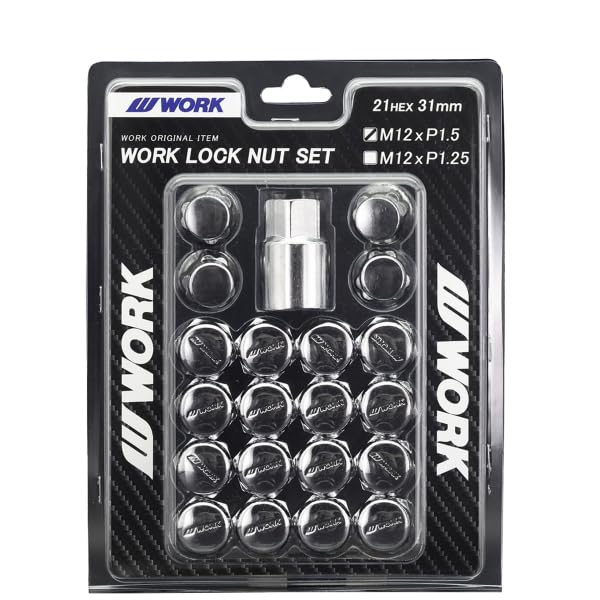 

WORK Комплект стопорных гаек Lock M12 x 31мм Общий 240254 Комплект, 20 штук (16 гаек/4 гайки), 21HEX, P1.5, Хром, Длина, Сталь,
