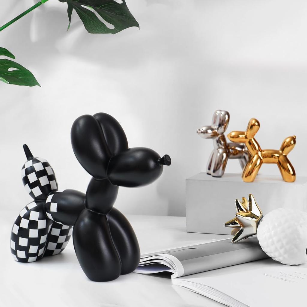 Notakia Black and White Checkered Racing Car Pattern Balloon Dog Statue Crafts Living Room Desktop Decorations,Handmade Modern Small Shelf Decor
