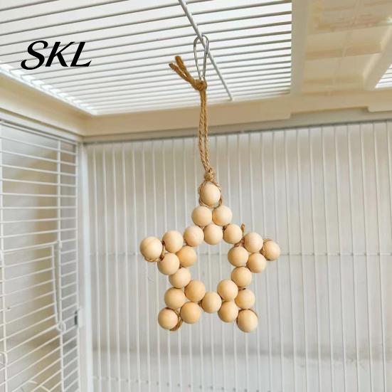 Wooden Beads Hanging Toy Star Parrot Toy, Five-pointed Chewing Bird for African Grey Cockatoos Macaws, Cage Accessories Wood