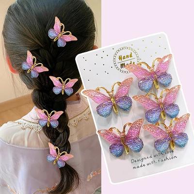 5 peças/conjunto grampo de cabelo estilo borboleta fofo para meninas grampos de cabelo de cor gradiente de doces doces para crianças pequenas adoráveis acessórios de cabeça para meninas