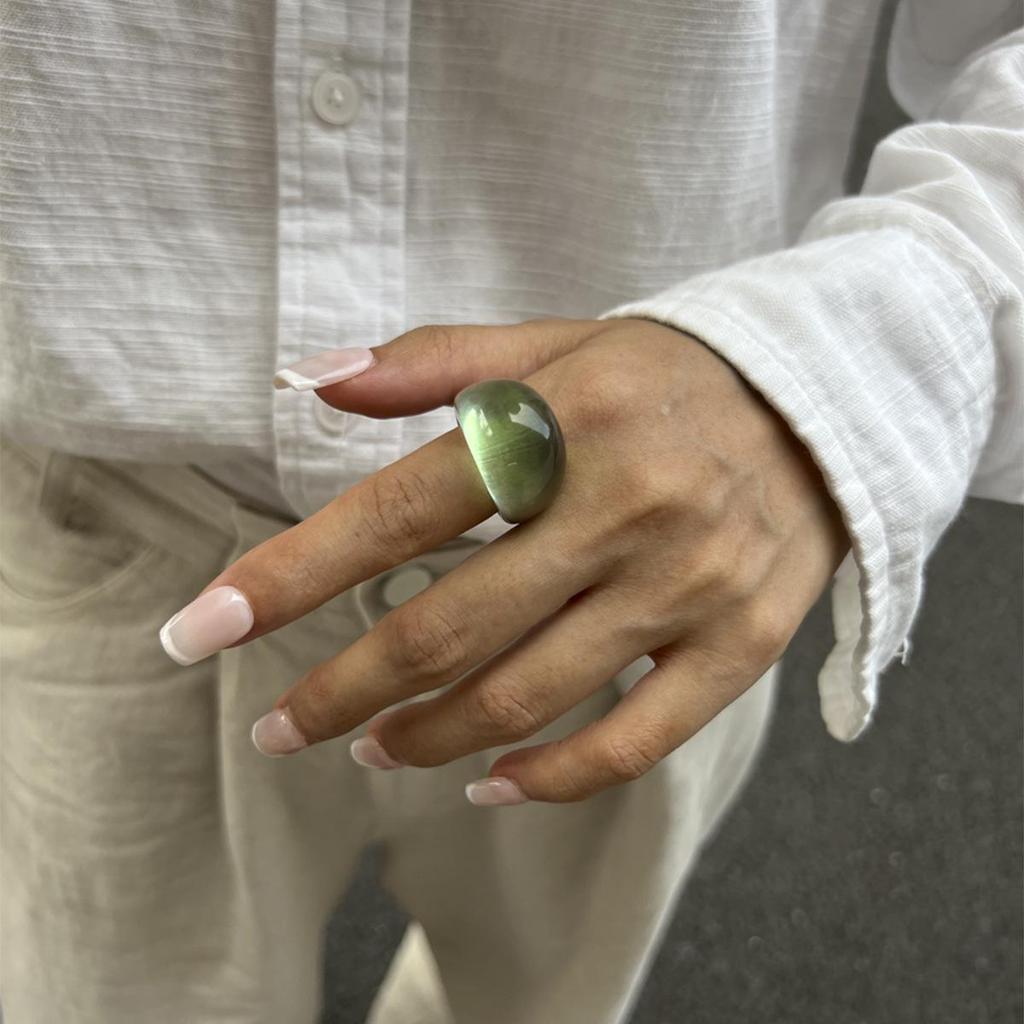 Retro Stackable Transparent Resin Ring: Colorful Arc Wide Band