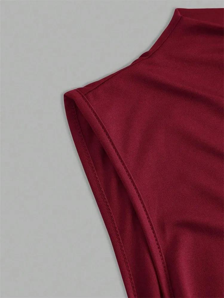 Crop Top phumee Mock Neck Pleated Sleeveless Solid Color A2391