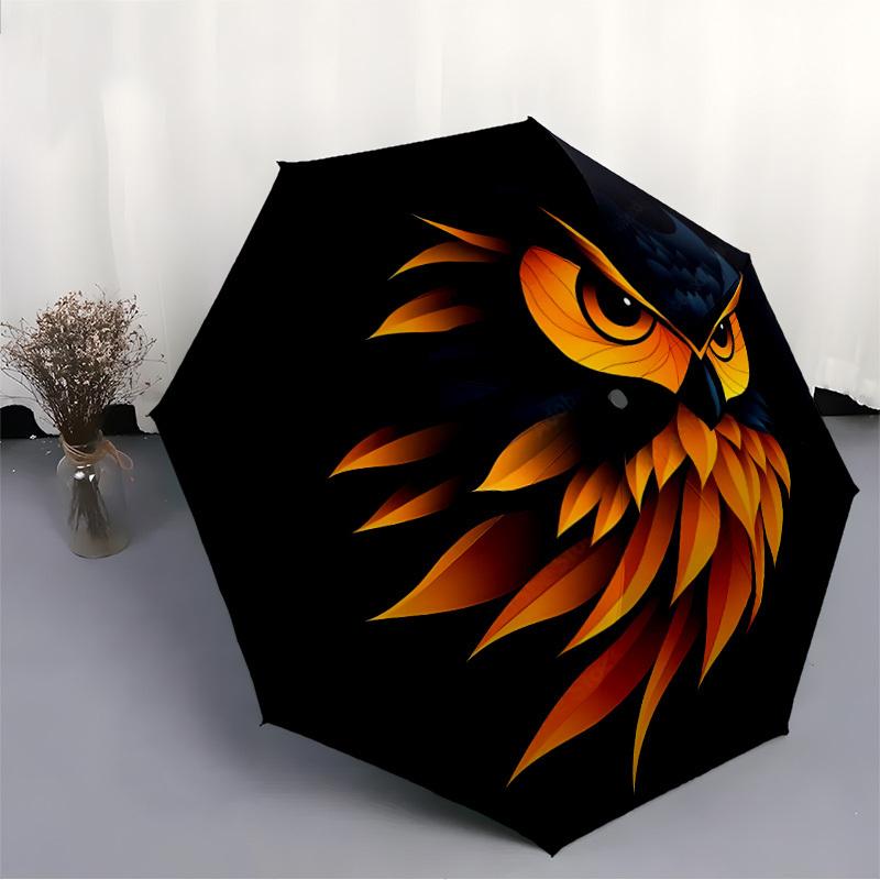 1pc Owl Head Automatic Folding Umbrella, Lightweight Retractable Compact Travel Umbrella, 8-Rib Sturdy Frame101