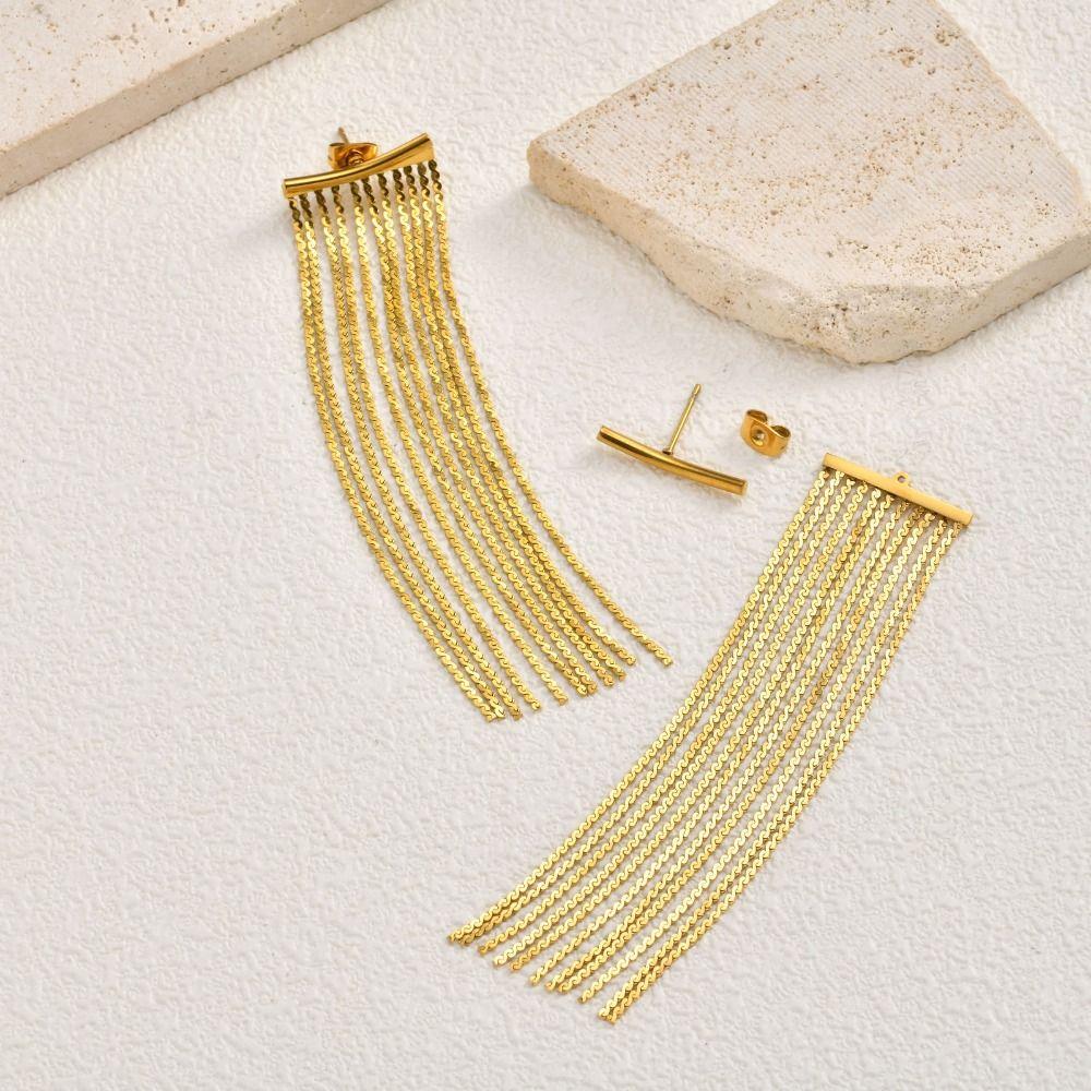 Gold Tassel Earrings Stainless Steel Waterfall Earrings Hypoallergenic Fringe Earrings  Prom Event