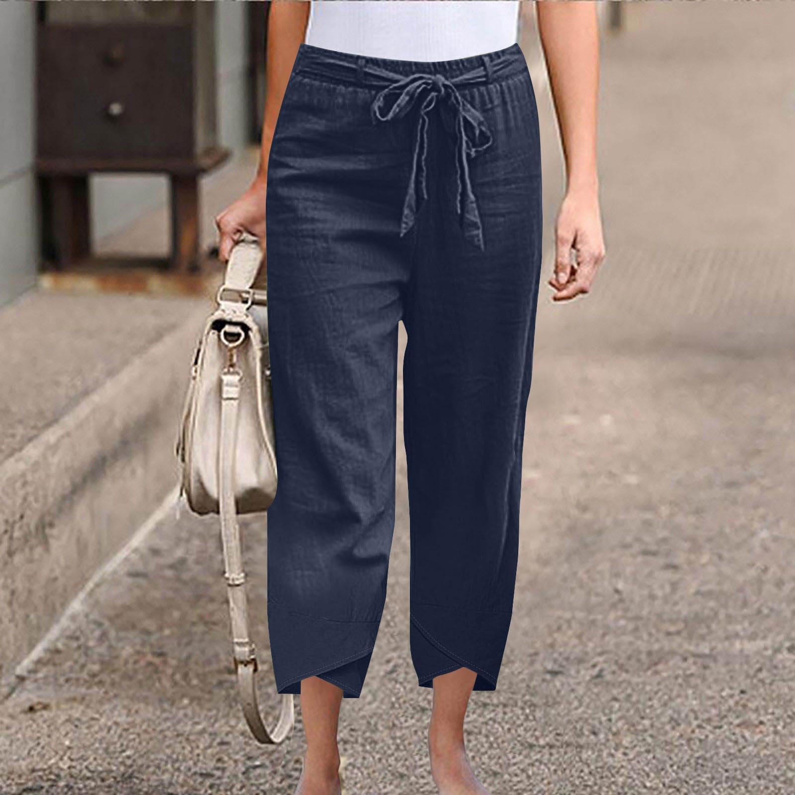

Women s Loose Fashion Pocket Casual Color Elastic Waist Relaxed Pants XL Темно-синій