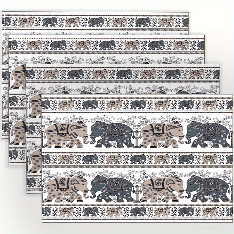 4pcs Fashionable Creative Elephant Theme Pattern Printed Table Mats Linen Table Mats Design, Heat Insulation Tableware Kitchen Supplies 4pcs
