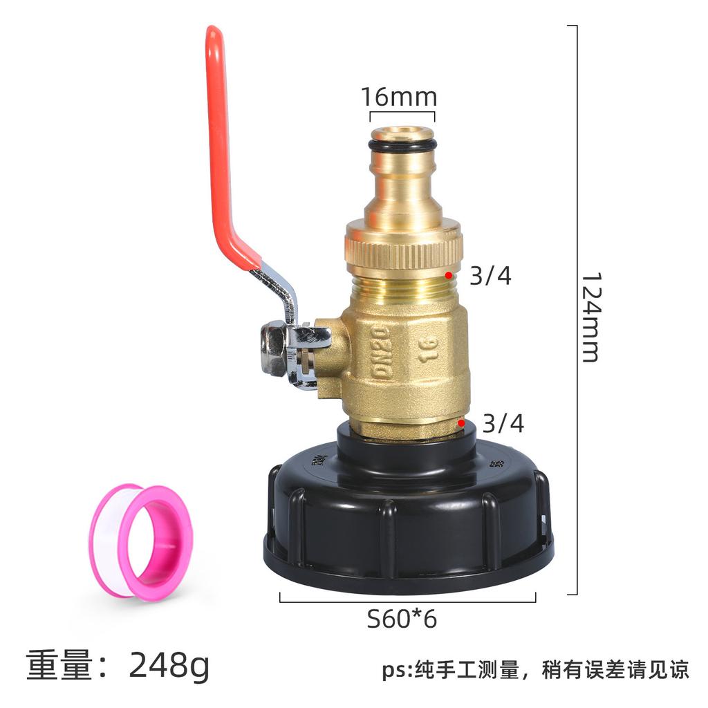 S60 To 1/2 3/4 1 inch Male Thread Connector Brass Valve IBC Tank Tap Adapter Nipple Garden Hose Quick Connect Tank Valve