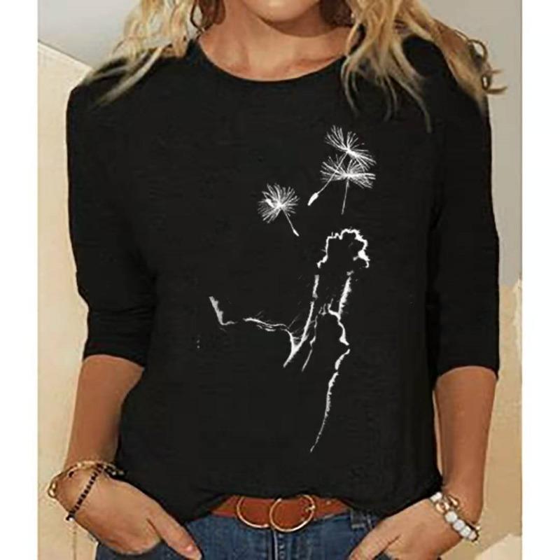 Women Autumn Winter Tops Loose Cat Print Causal Long Sleeve T-shirt Top Blouse