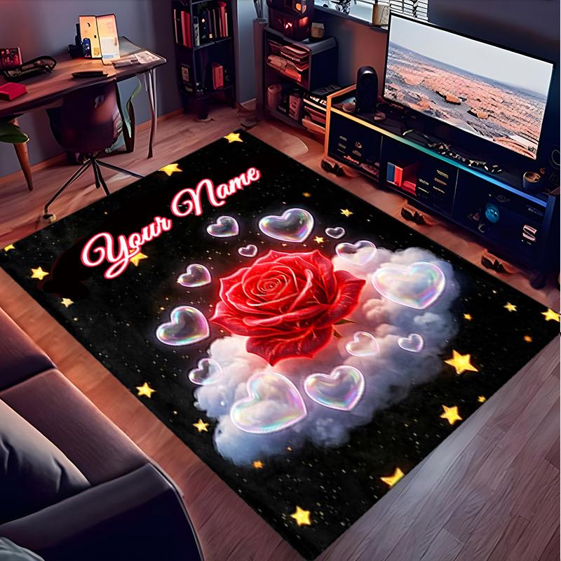 1PC Custom Name "Love Romance Design" Theme Floor Mat Ideal for Living Room, Game Rooms, Office, Bedroom,Floor Mat Playful Design