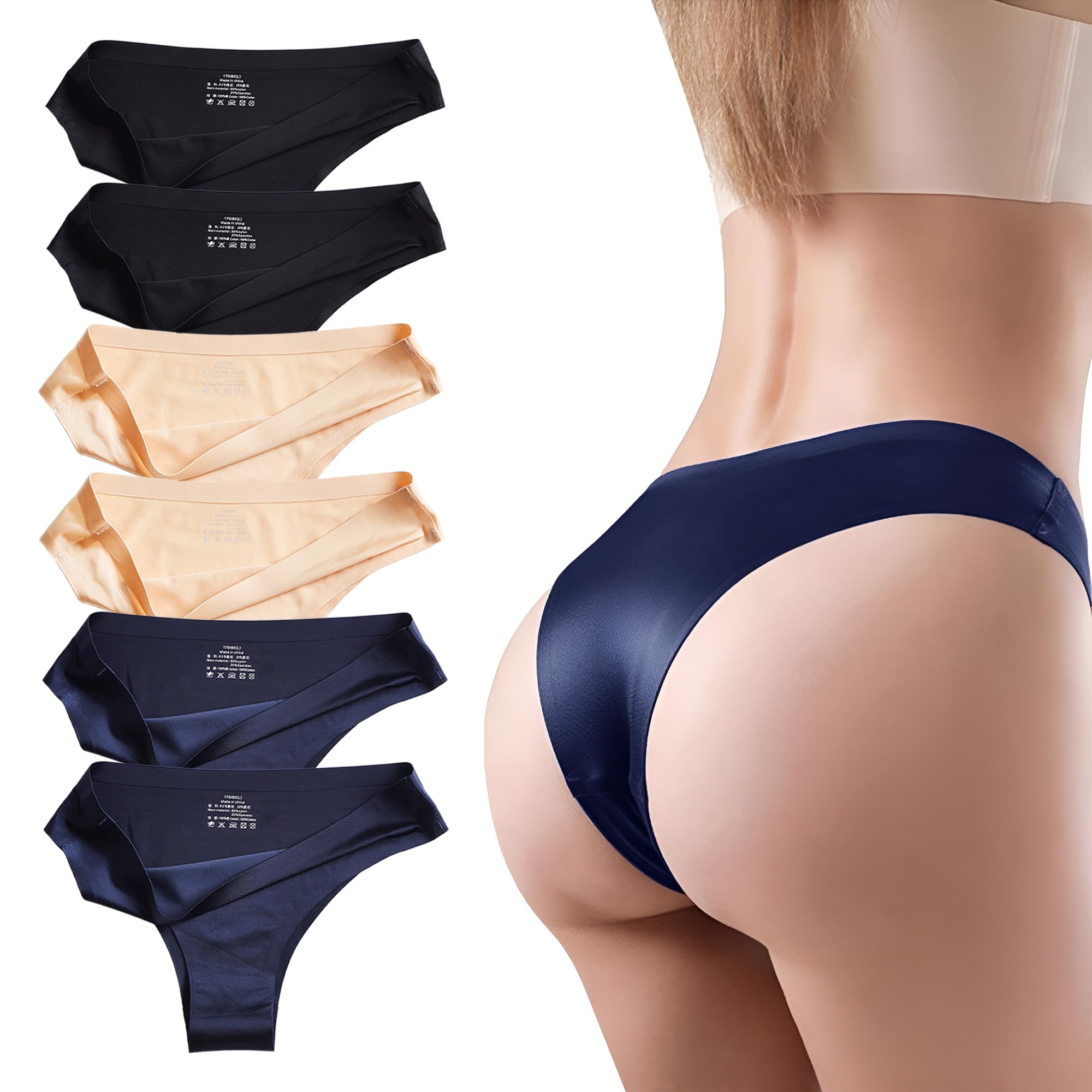 

CM Tech Бесшовные бикини бразильского кроя Мягкие и Удобные L и Женские трусики Т-образной спинкой, 6 штук, Дышащие, Эластичные, Дезодорирующие, Антибактериальные,