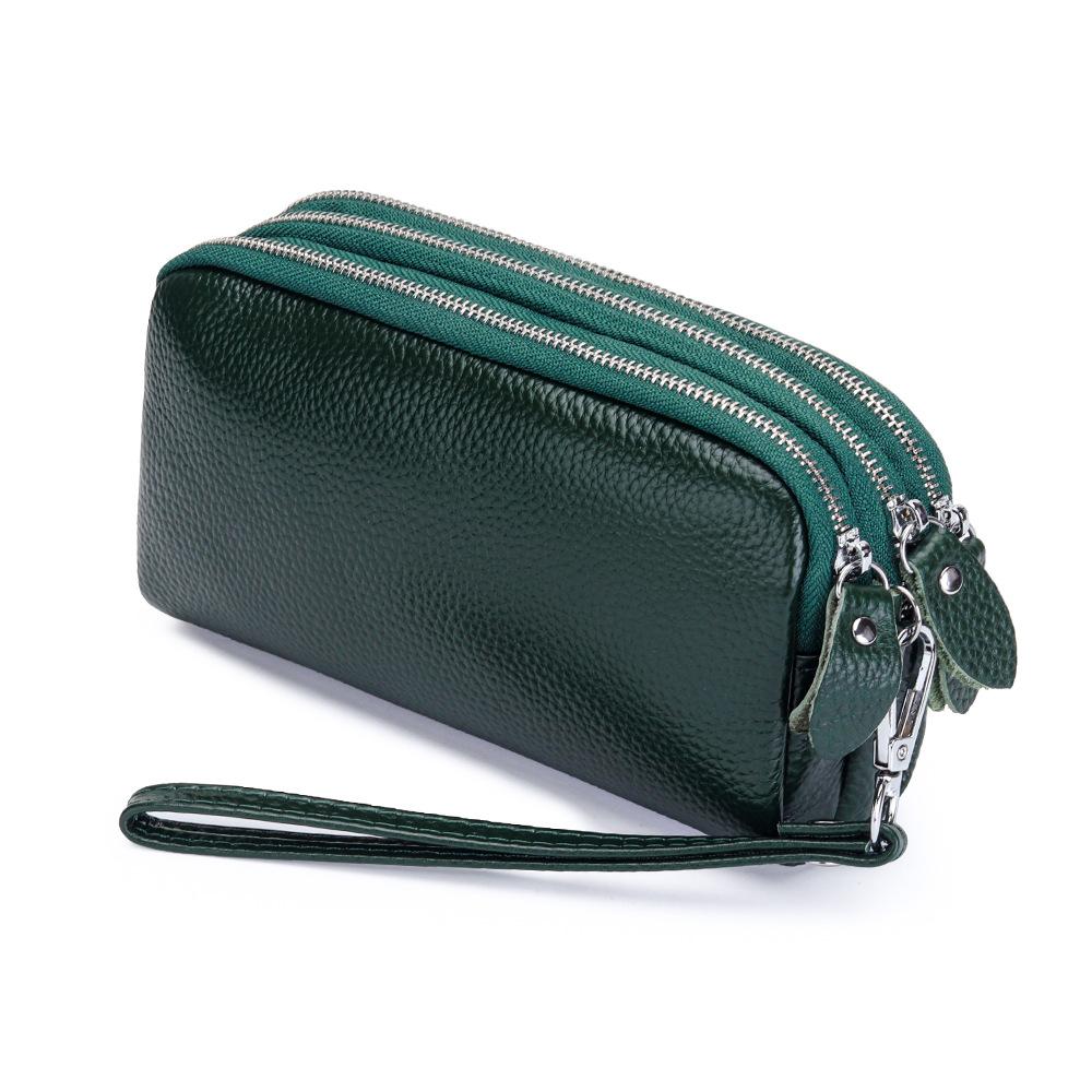 Women Long Wallet Genuine Leather 3-Layer Zipper Purse Bag Large Capacity Wristlet Clutch Wallets Phone Bag Money Purses