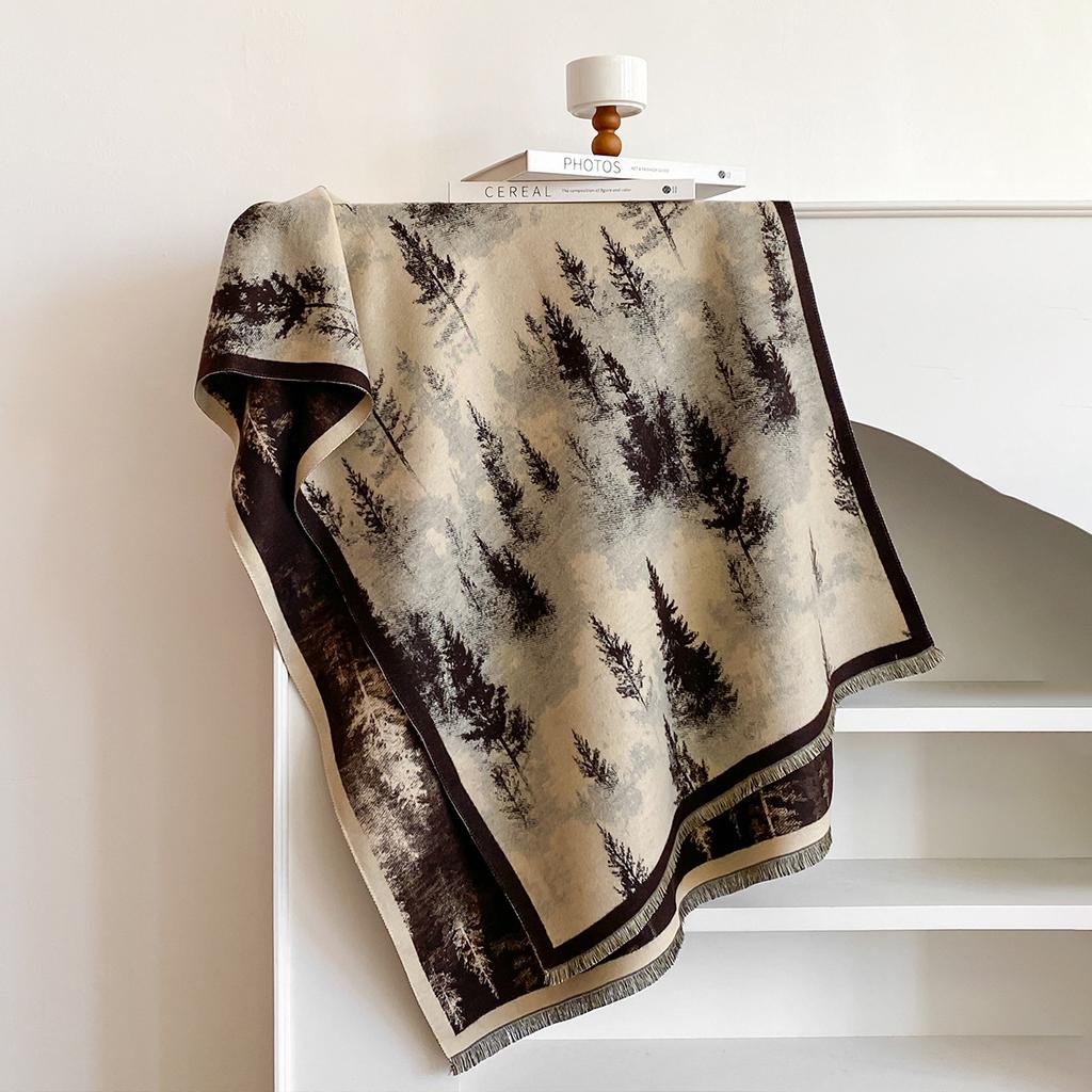 Retro Forest Imitation Cashmere Scarf Women's Chinese Style High Temperament Warm Versatile Shawl