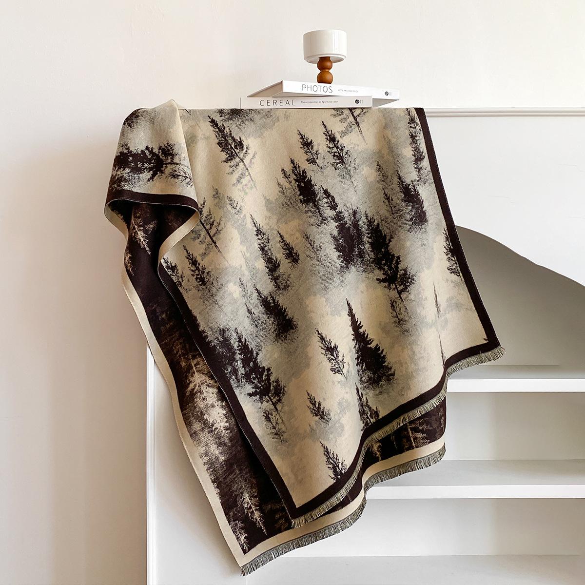 

Ретро Лесной Имитация Кашемира Шарф Женский Китайский Стиль Высокий Темперамент Теплая Универсальная Шаль 185x65cm темно-коричневого