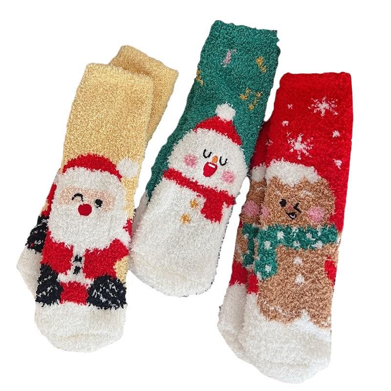 Wennie Oni Women's Plush Christmas Socks - Cozy Coral Fleece Winter Sleep & Warm Floor Socks with Cute Cartoon Design