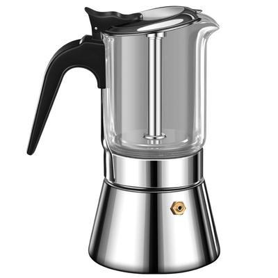 Indukcyjny ekspres do kawy Moka z płytą kuchenną z zaworem ciśnieniowym, blatem ze szkła kryształowego i dzbankiem do espresso ze stali nierdzewnej, klasyczny włoski ekspres do kawy