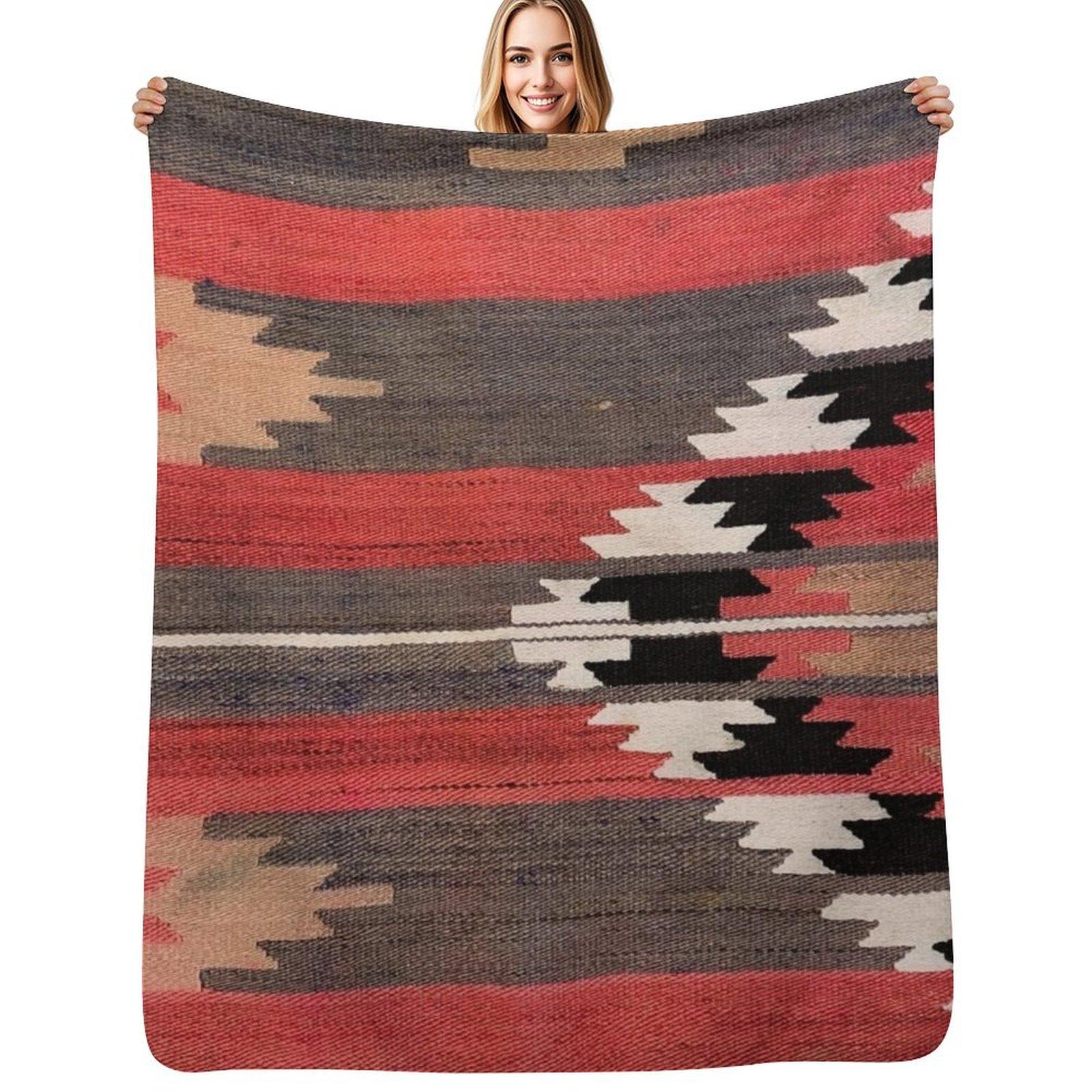 Happy Adults Toys Unisex White Geometric Vintage Turkish Kilim, Navaho Weave, Woven Aztec Textile, Kelim Throw Blanket